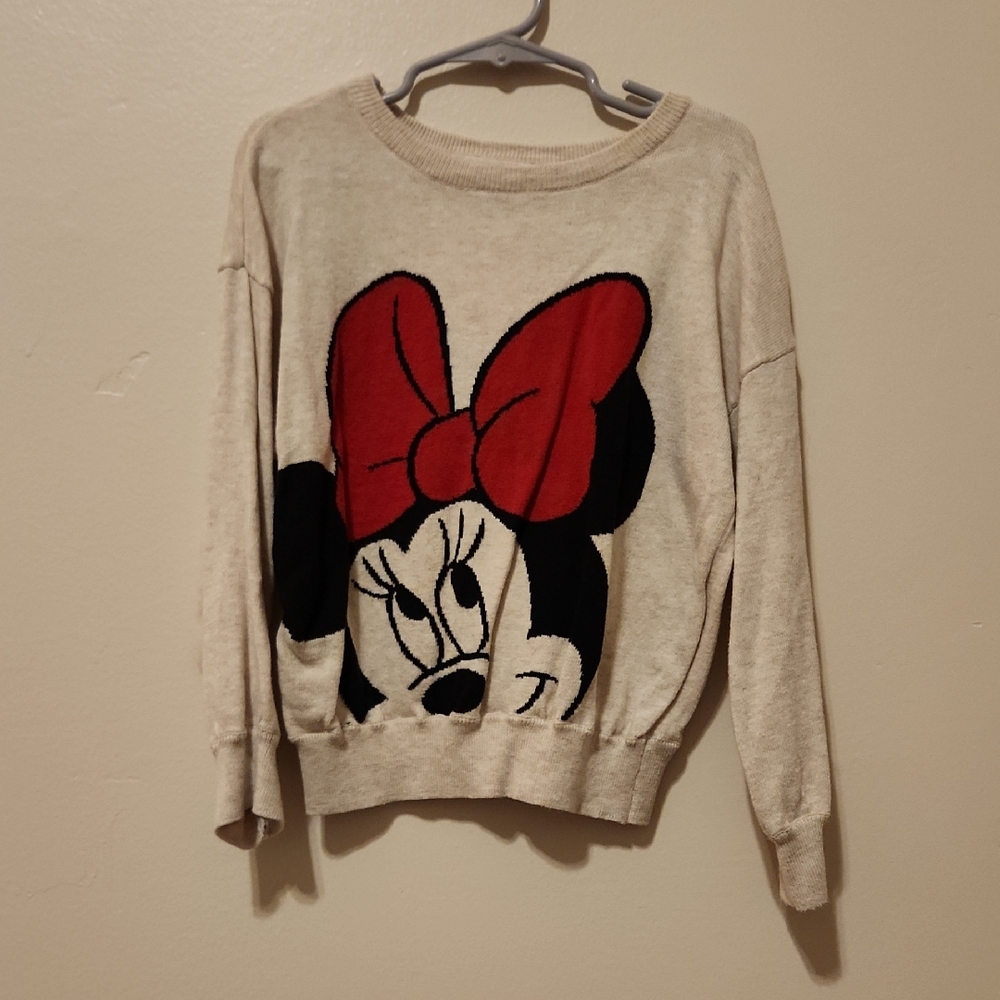 Disney Girl's Cream Sweater with Red and Black Minnie Design